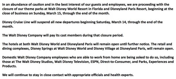 Walt Disney World set to close due to Coronavirus concerns