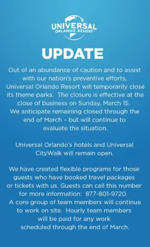 Universal Orlando to Close Due to Coronavirus Concerns