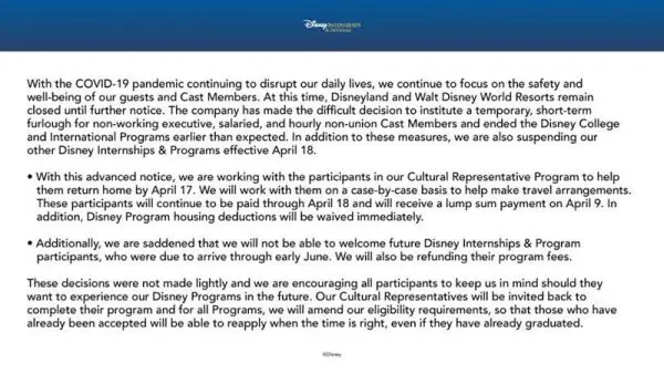 Disney suspends Cultural Representative Program and cancels Fall Advantage College Program