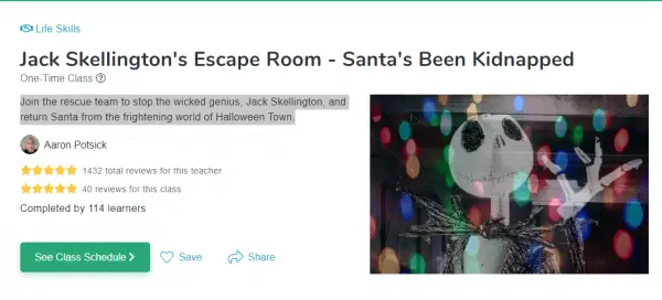 Jack Skellington's Escape Room Online Learning Class
