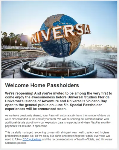 Passholders are being emailed invites to the reopening of Universal Studios Florida