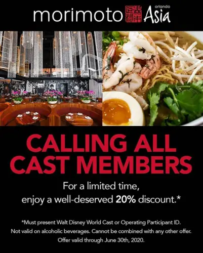 Morimoto Asia in Disney Springs is Offering Cast Members a 20% Discount
