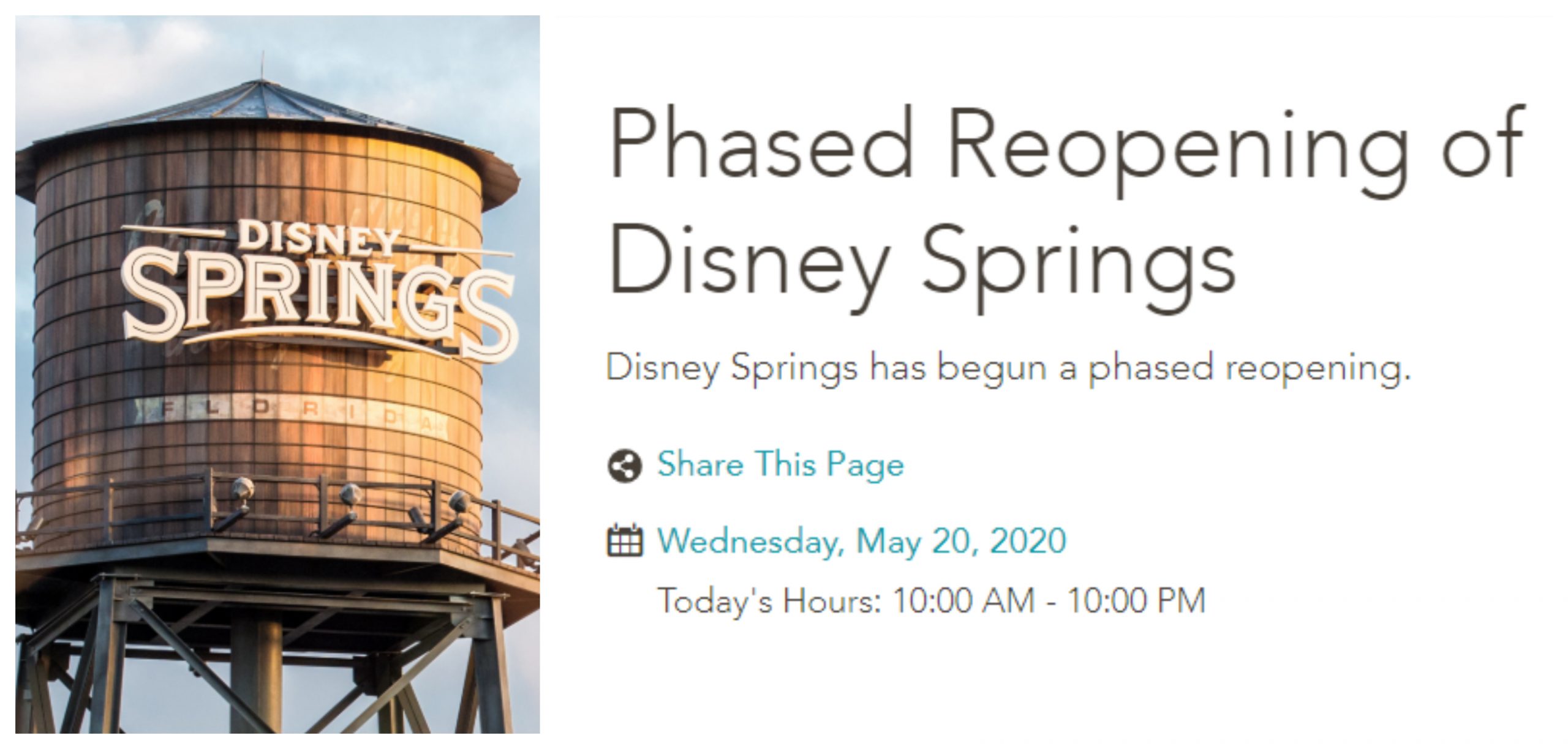Disney Springs Reopens today at 10am