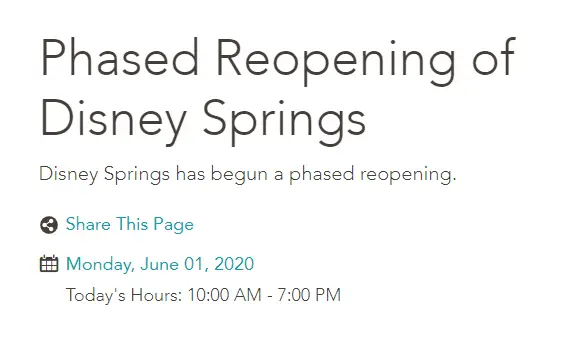 Disney Springs Updates Operating Hours