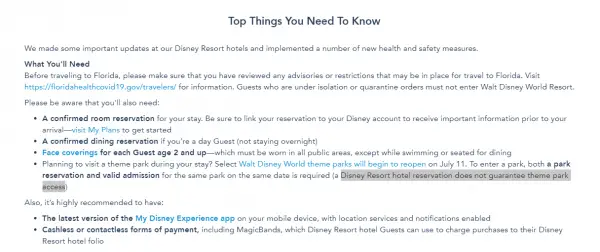 Having a Disney Resort hotel reservation does not guarantee theme park access