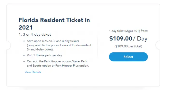 2021 Disney World Standard Theme Park & Florida Resident Tickets go on sale TODAY