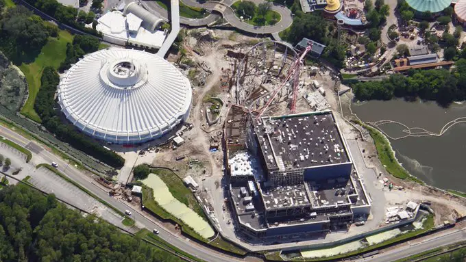 Aerial View of Tron Coaster’s Construction in Magic Kingdom