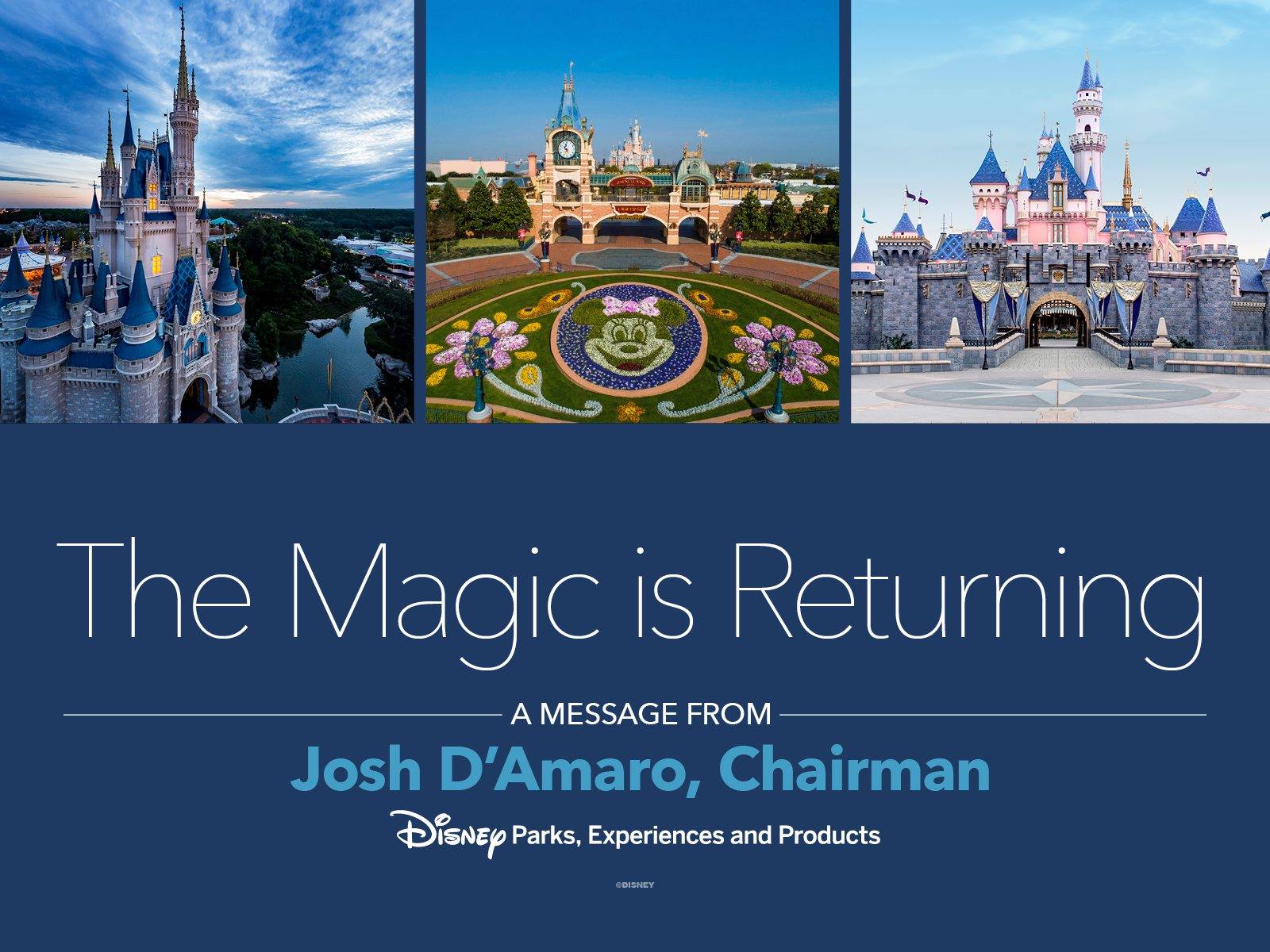Chairman of Disney Parks Experiences and Products Josh D’Amaro issues a statement on reopening of Disneyland