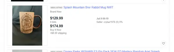 Splash Mountain Merch from Walt Disney World selling for high prices on Ebay