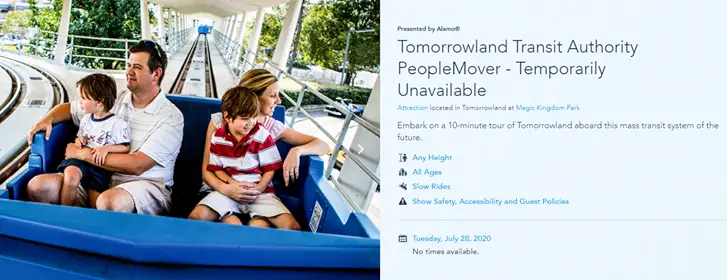 PeopleMover in Magic Kingdom Remains Closed