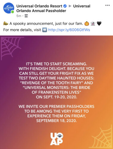 Universal Orlando Announces Two Haunted Houses and Trick-or-Treating Coming This Weekend