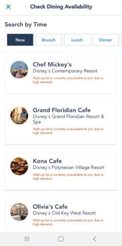 New Restaurants added to Disney's Walkup Waitlist