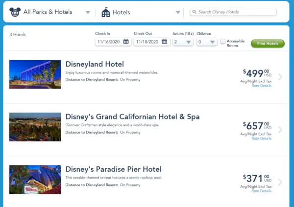 Disneyland Resort Hotel Reservations moved back to Mid November