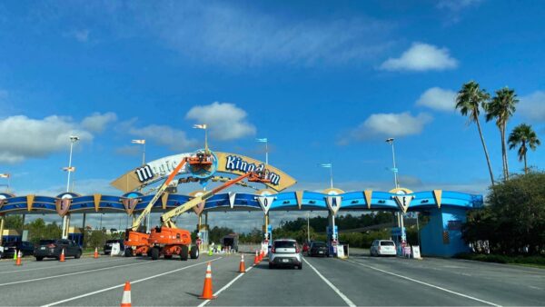 Construction continues on the Toll Plaza in the Magic Kingdom