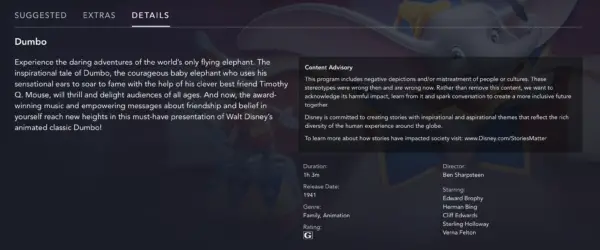 Disney+ Adding Content Advisories in Front of Disney Classics such as Peter Pan, Dumbo, and More