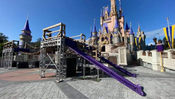 Stage built in front of Cinderella Castle for upcoming Holiday Celebration Special