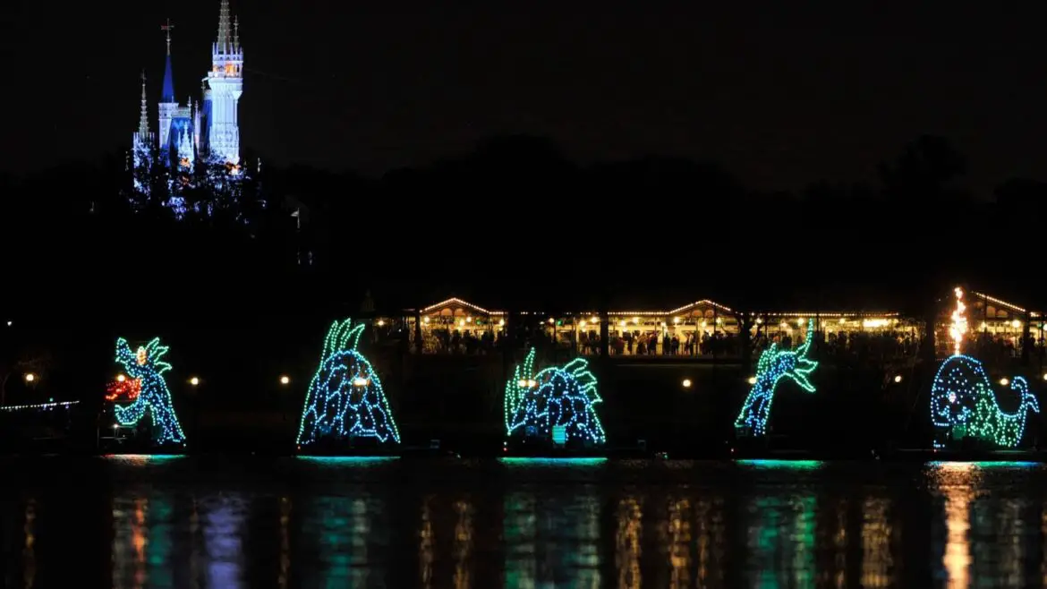 Electrical Water Pageant Barges Seen on the Water at Magic Kingdom
