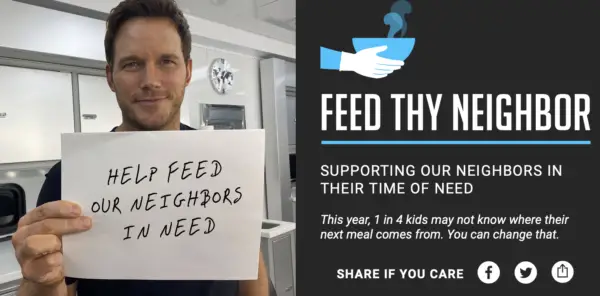 Chris Pratt is Matching Donations for the 'Feed Thy Neighbor' Campaign