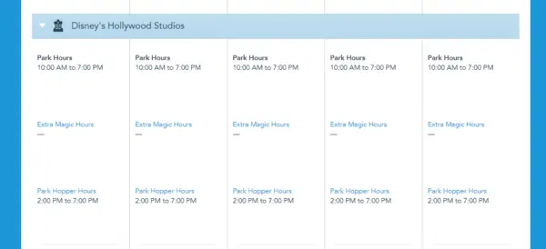 Park Hopper Hours now showing on Disney World Calendar