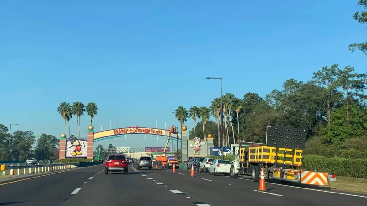 Osceola Parkway Disney World Entrance Sign refurbisment is underway