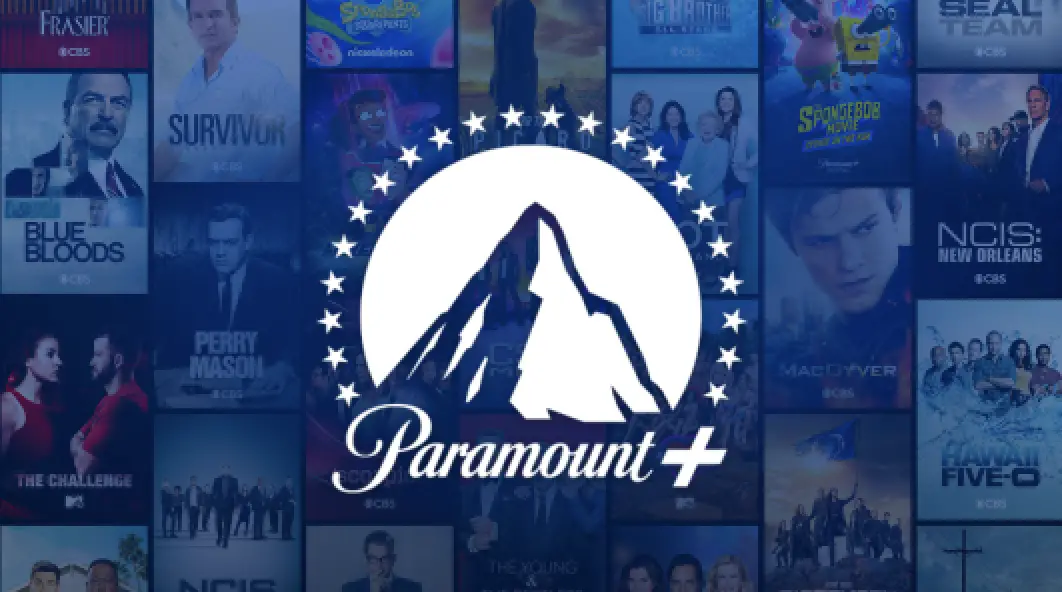Paramount+ Logo over movies and television posters