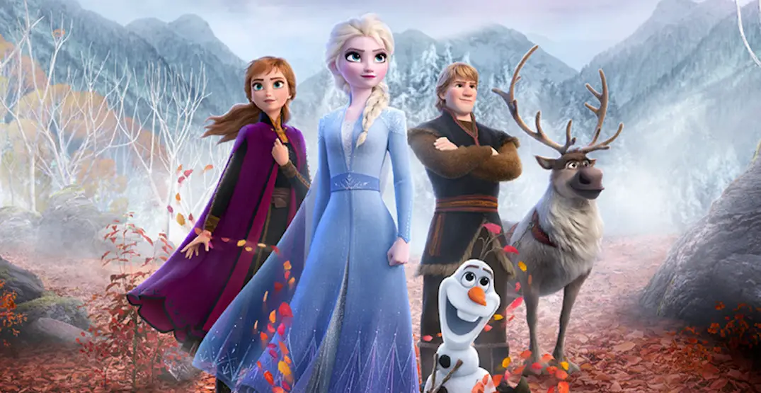 Anna, Elsa, Kristoff, Sven, and Olaf in Frozen 2