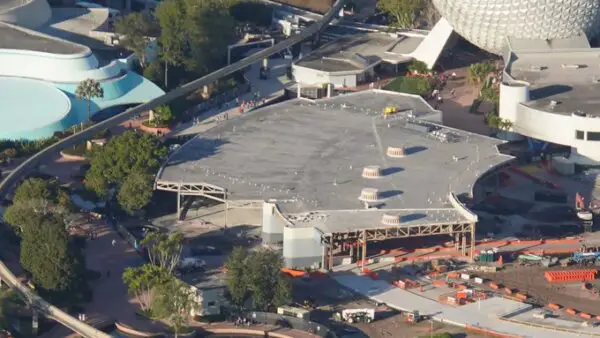 Aerial look at the construction in Epcot's Innoventions West