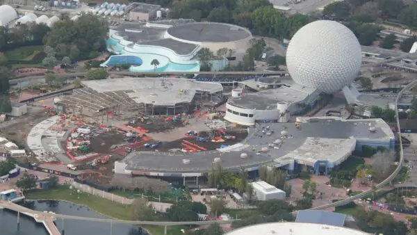 Aerial look at the construction in Epcot's Innoventions West