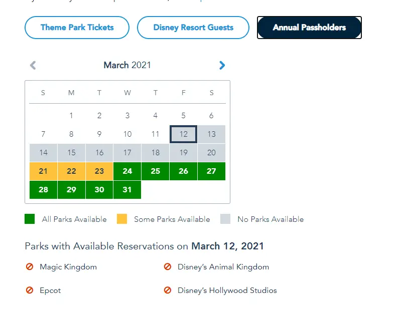 Disney World Theme Park Reservations completely booked through March 20th
