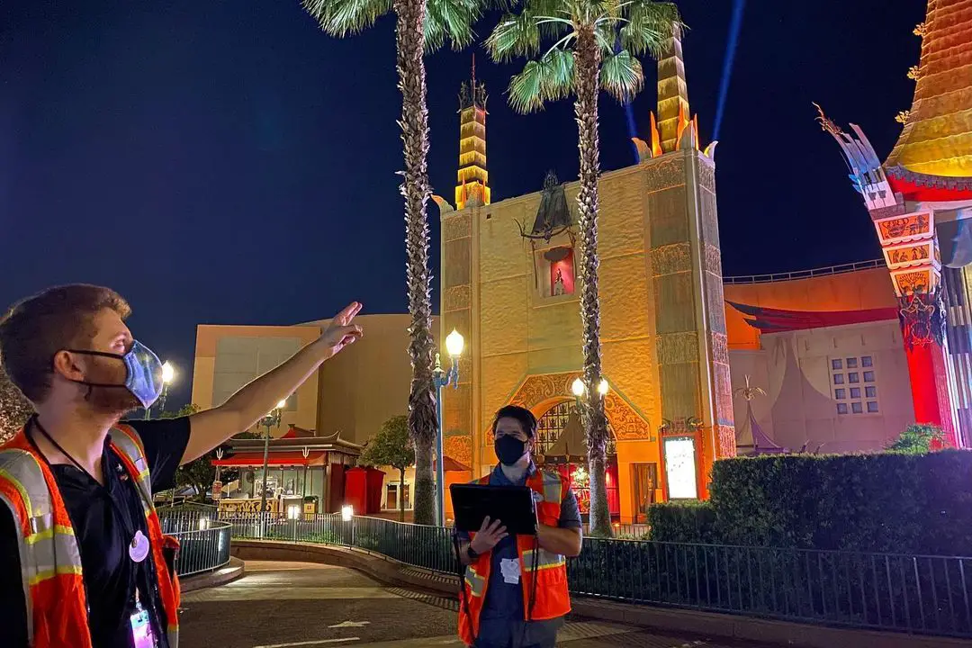 Behind the scenes look at the lighting for the Chinese Theatre in Hollywood Studios