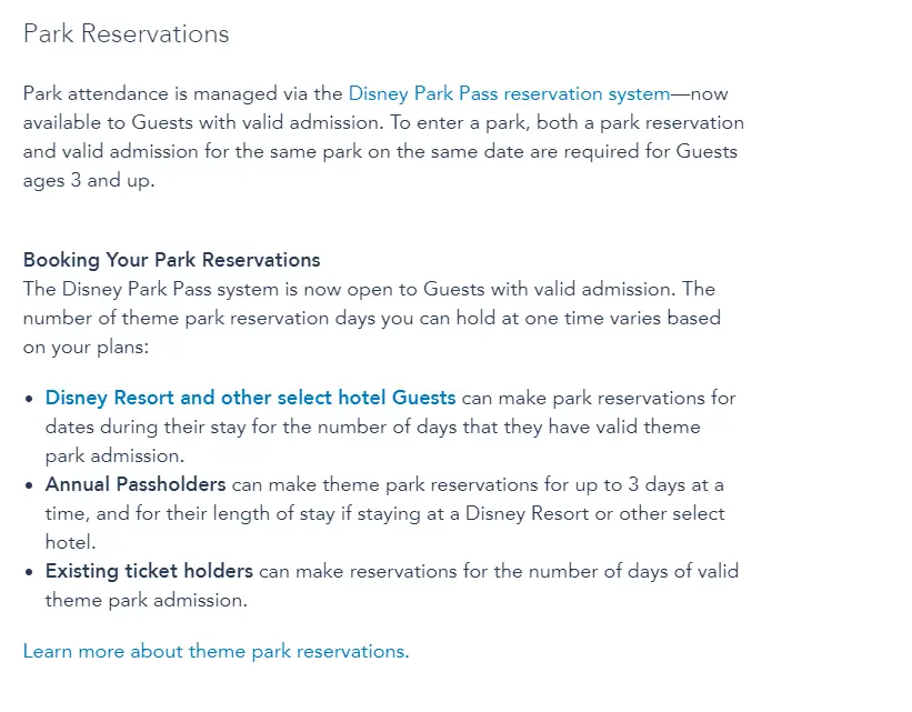 Disney World changes Park Pass Reservation system