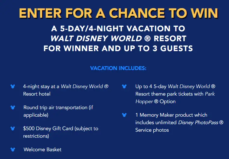 Win a 5-DAY/4-NIGHT Vacation to Walt Disney World!