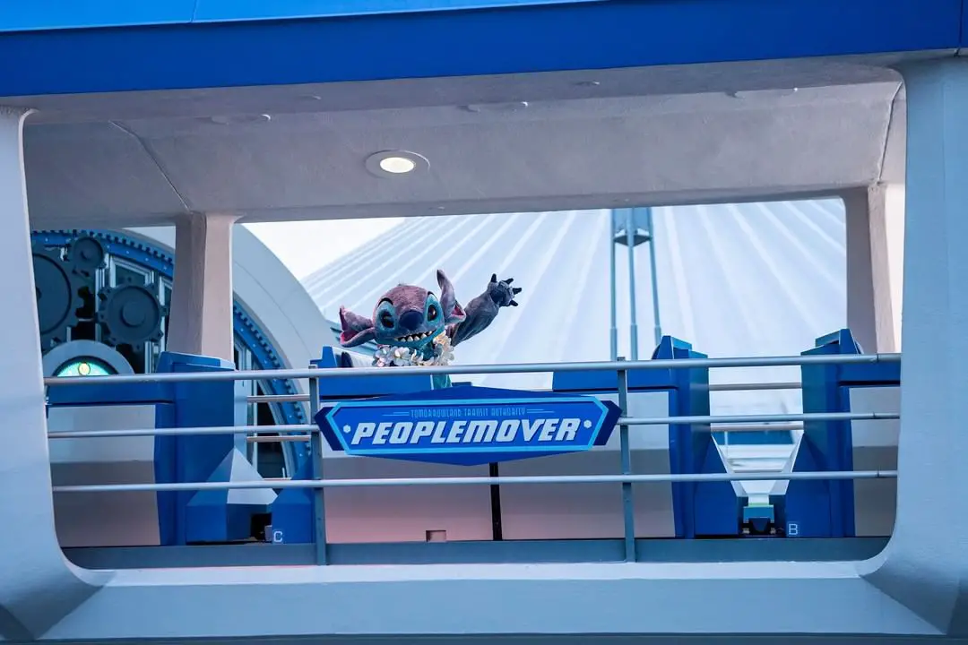 Stitch Takes a ride on the Tomorrowland Transit Authority PeopleMover