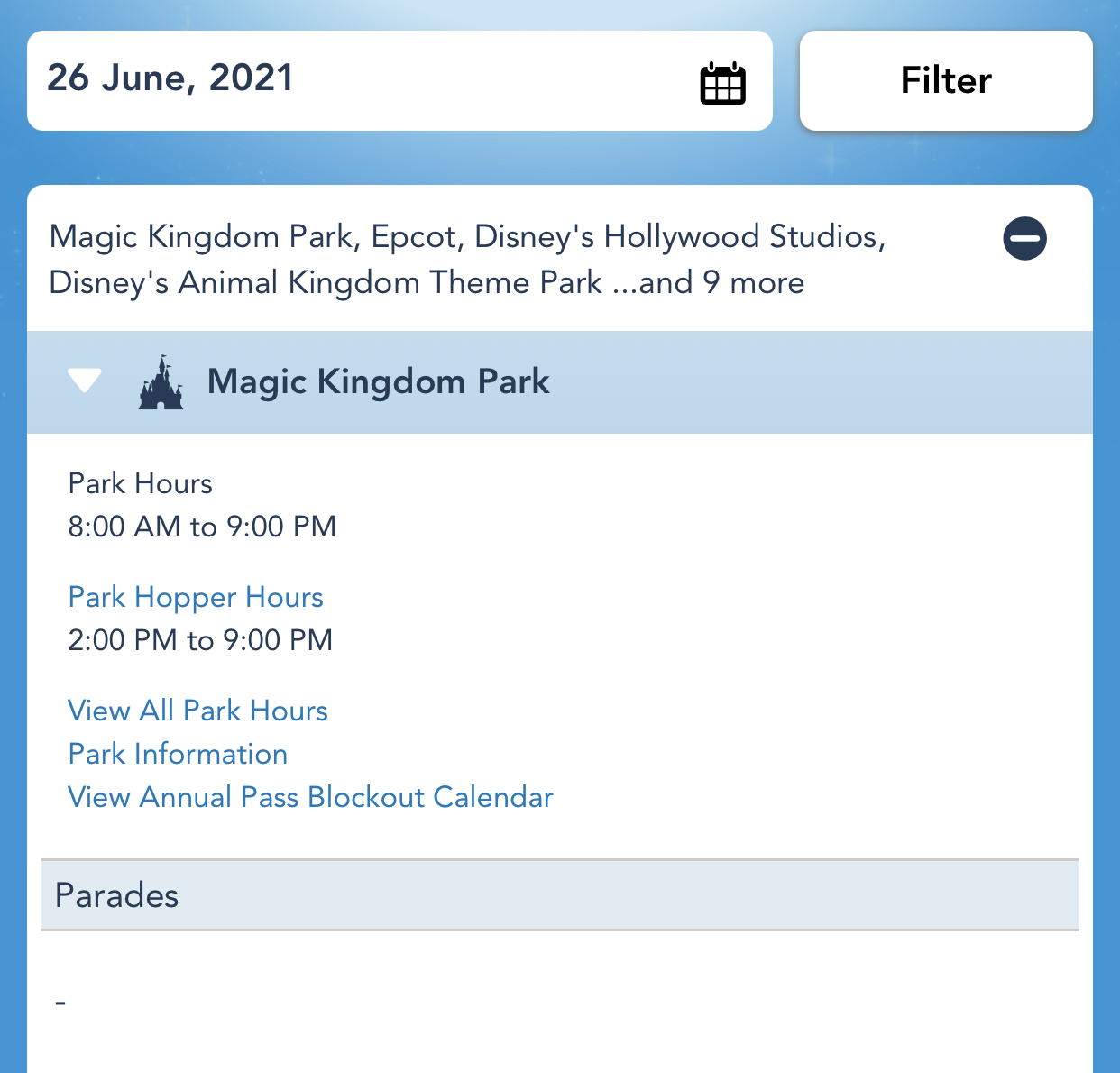 Disney World Theme Park Hours have been released through June 26th