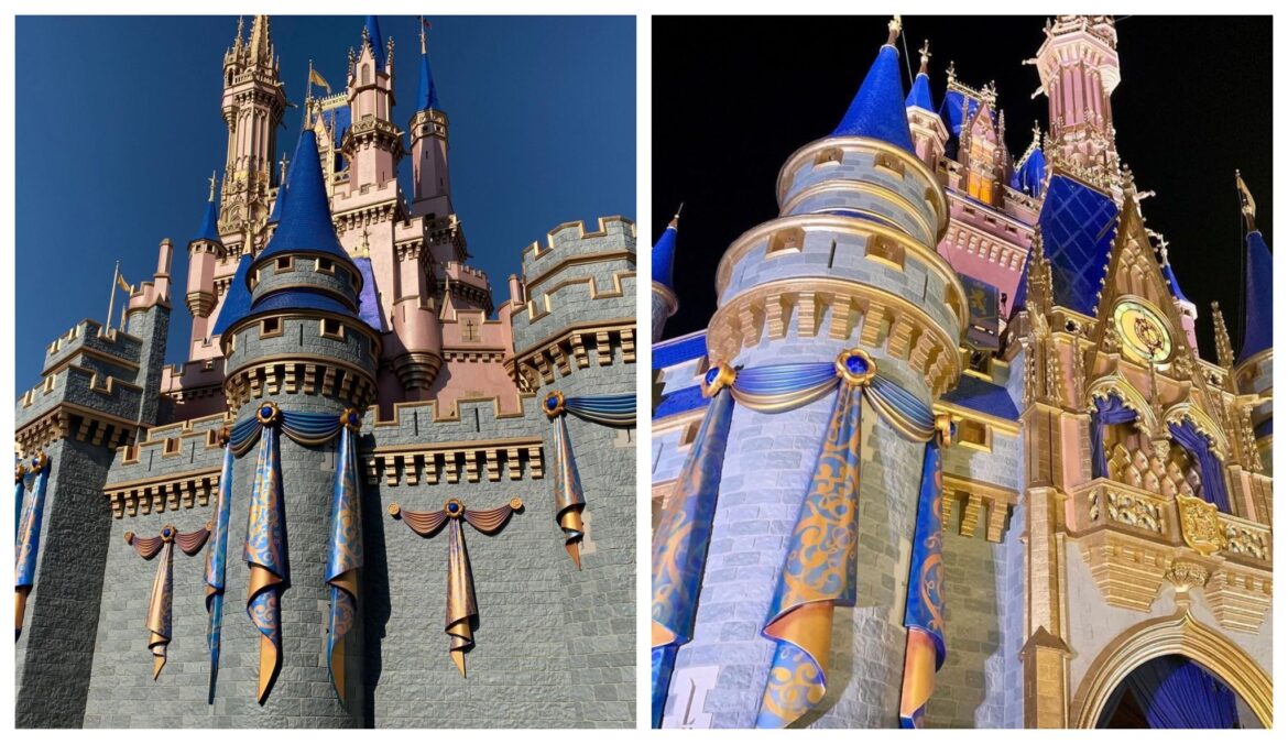 Final pieces of Draperies Installed for 50th Anniversary Décor on Cinderella Castle