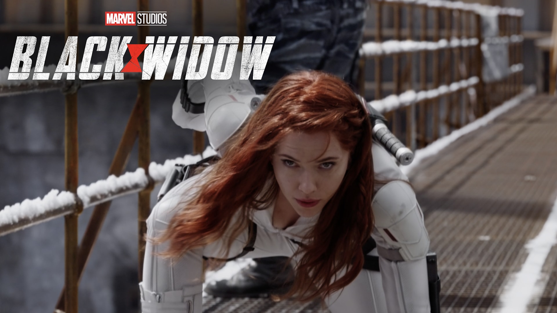 Black Widow logo with Scarlett Johansson as Natasha Romanoff
