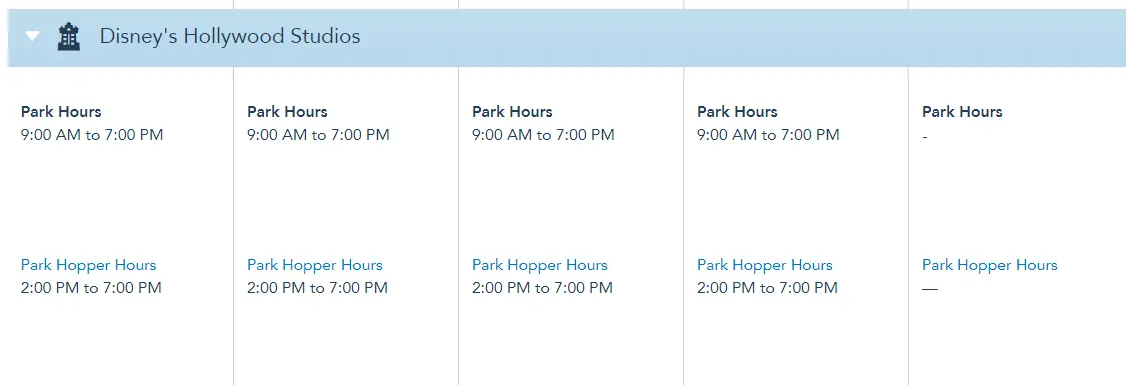Theme Park Hours have been released through July 10th