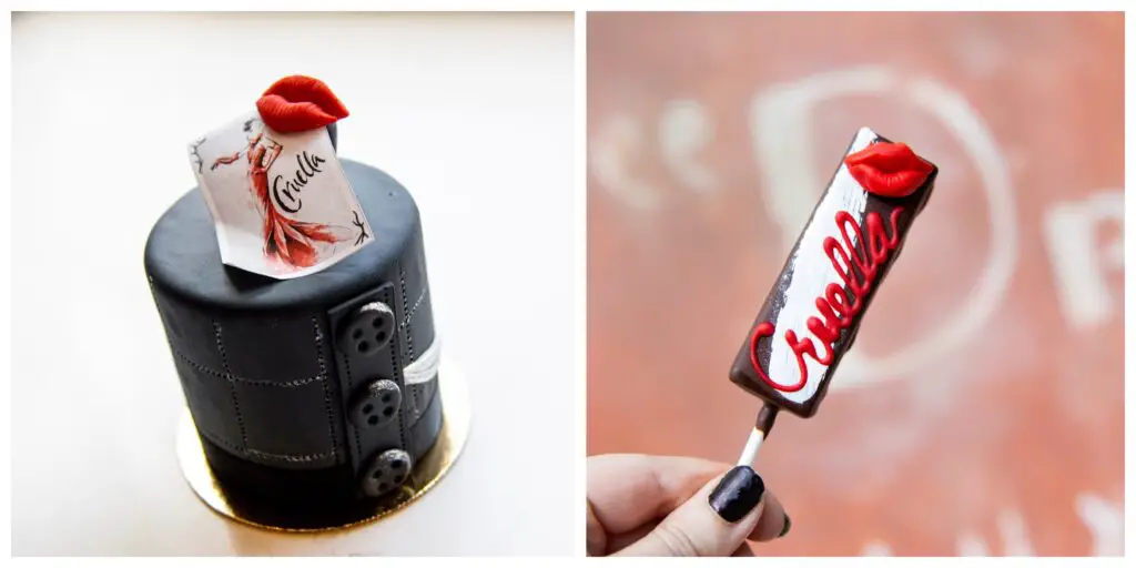 Side by side image of two Cruella inspired treats 