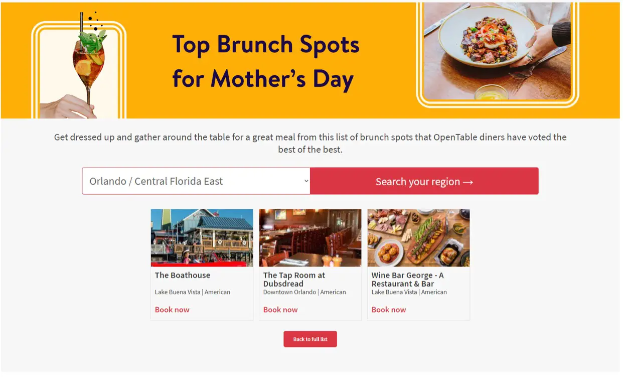 Two Disney World Restarants make the list of Top Brunch Spots for Mother's Day