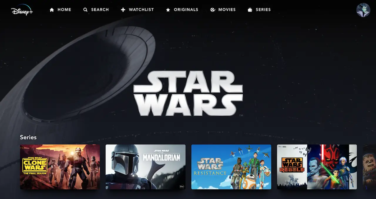 Star Wars Category on Disney+