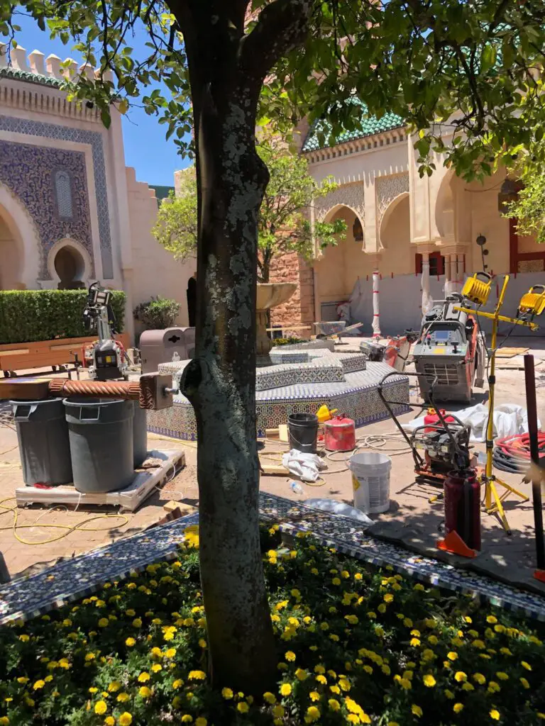 Refurbishment Is Underway on Morocco Pavilion as Barriers Are Up