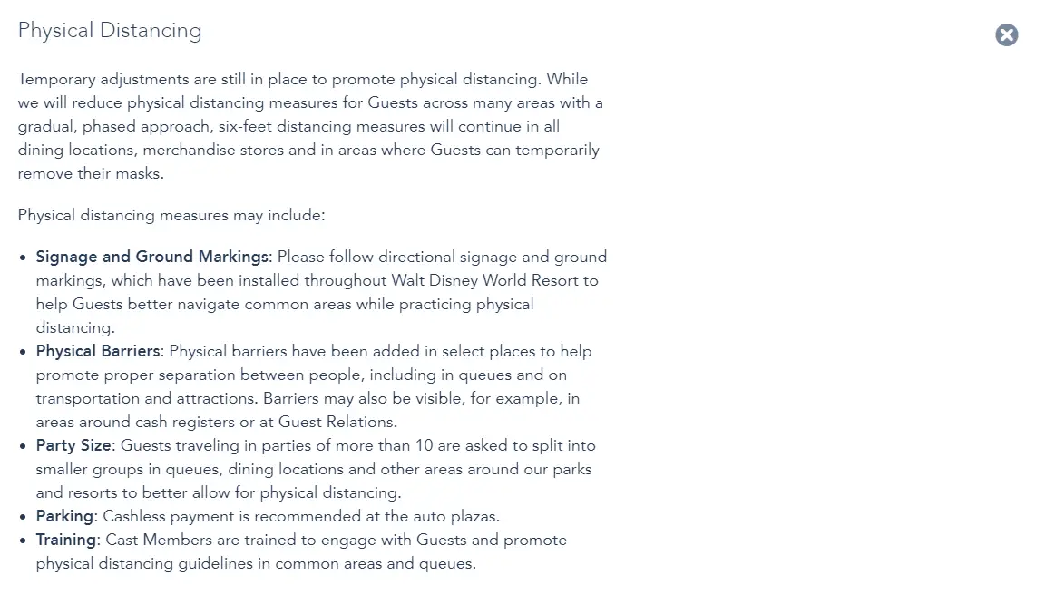 Disney World reducing physical distancing guidelines