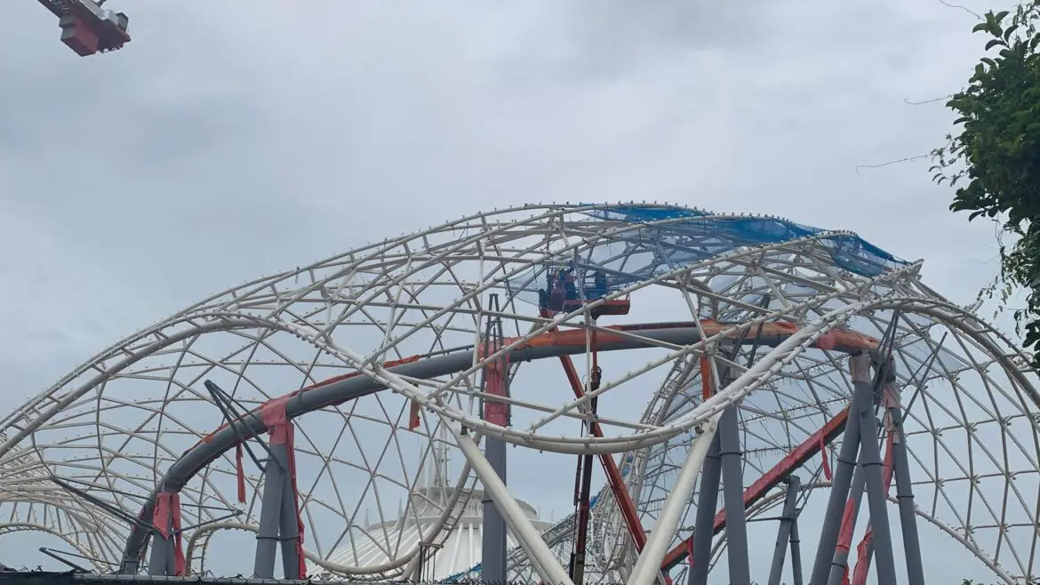Blue netting added to Tron Coaster in the Magic Kingdom