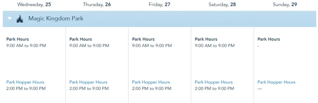 Disney World Theme Park Hours released through August 28th