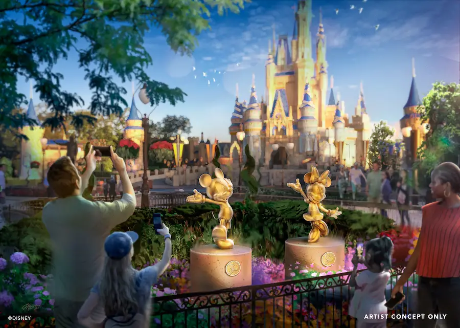Golden ‘Disney Fab 50’ Sculptures to Appear Across Disney World Theme Parks