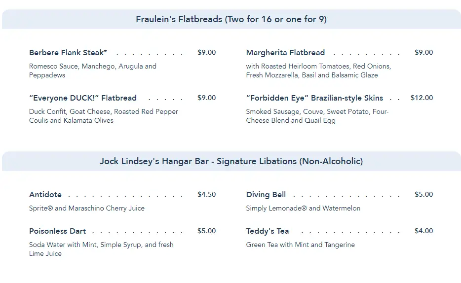 New Jungle Cruise additions added to the menu at Jock Lindsey's Hangar Bar