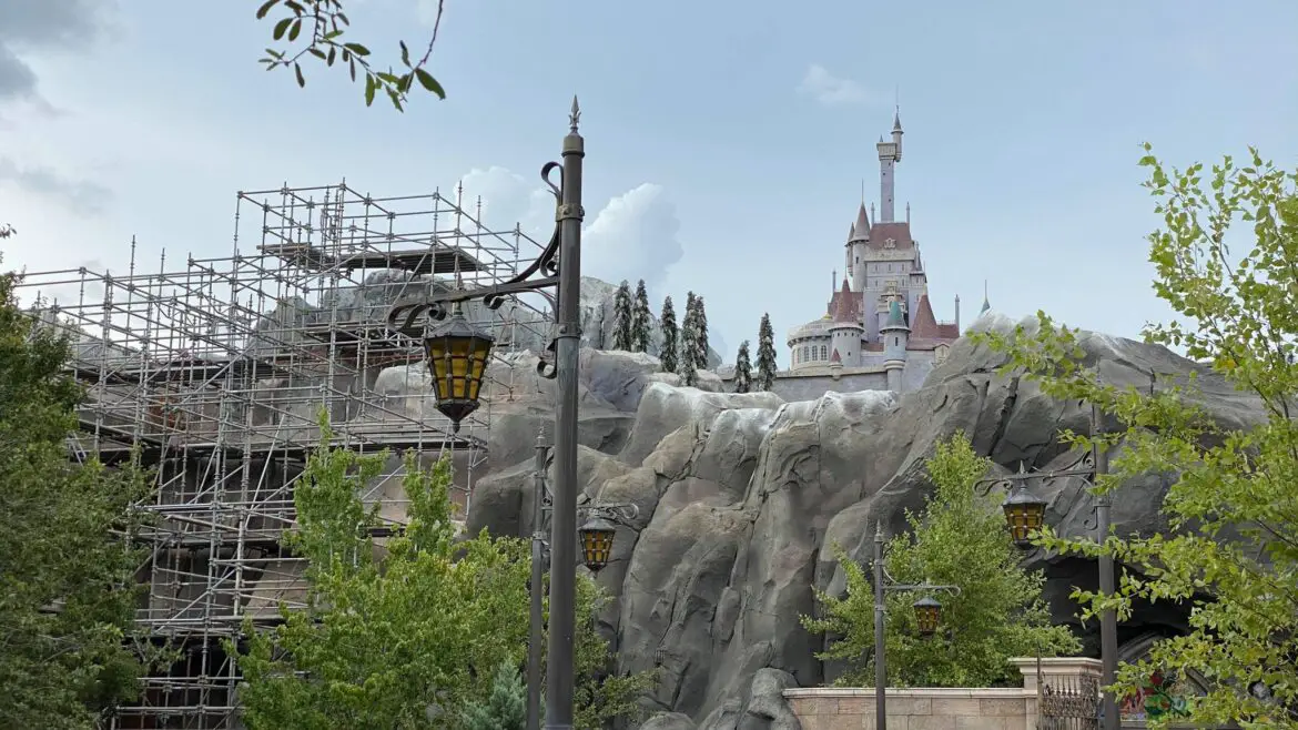 Scaffolding installed on Beauty & the Beast Castle for 50th Anniversary
