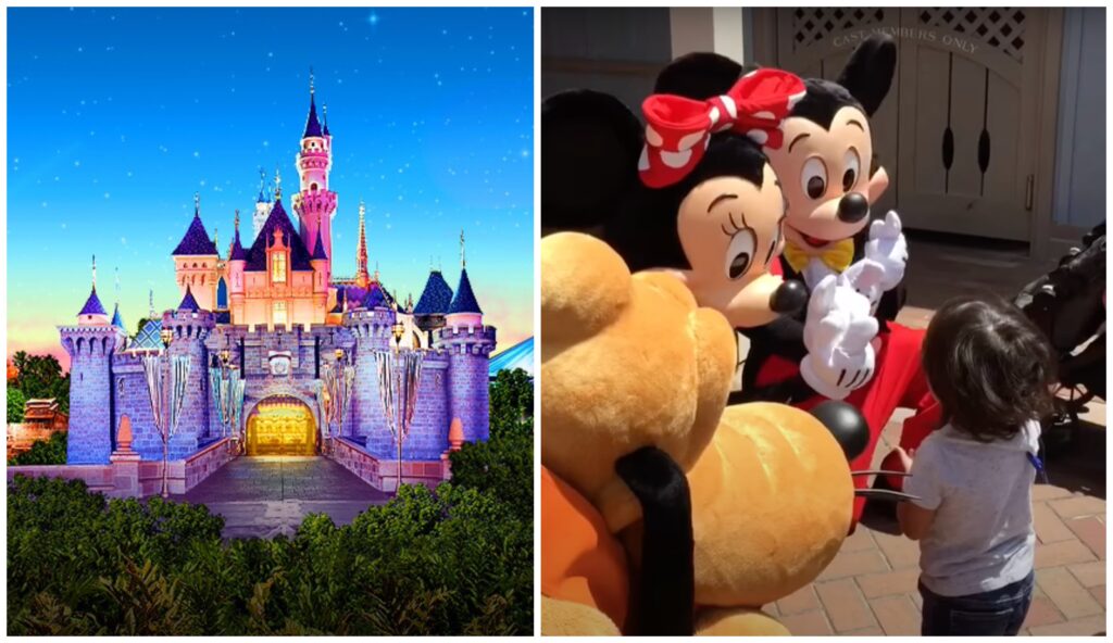 Sleeping Beauty Castle (left) Mickey, Minnie Pluto, and unnamed deaf child (right)