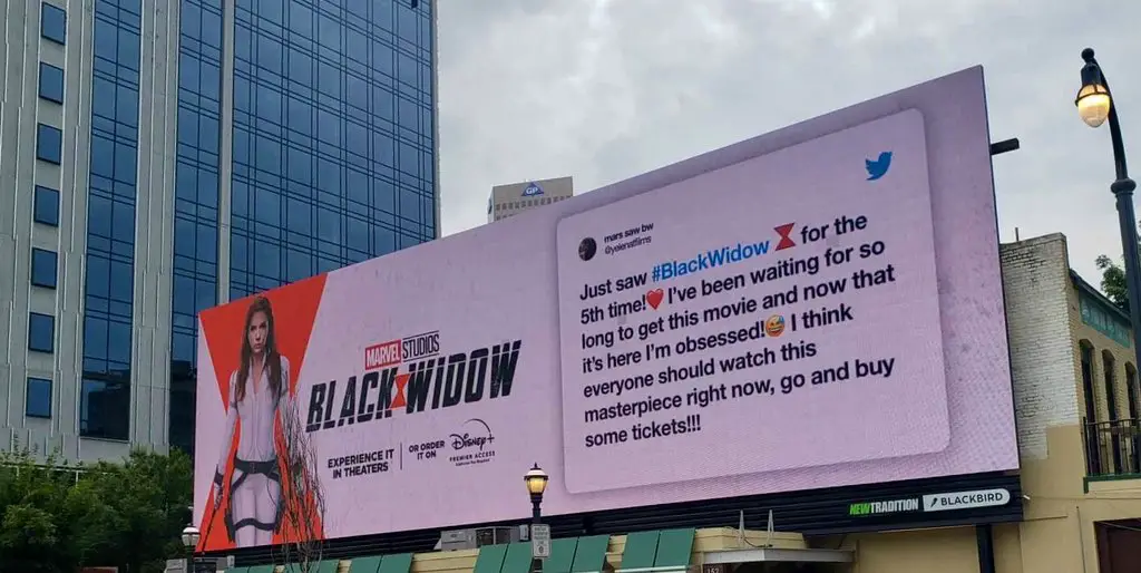 Marvel Fan’s Dream Comes True After Tweet is Featured on a ‘Black Widow’ Billboard