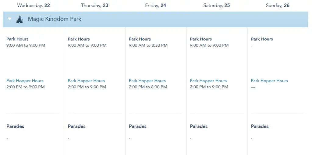 Disney World Theme Parks Hours Released through September 25th